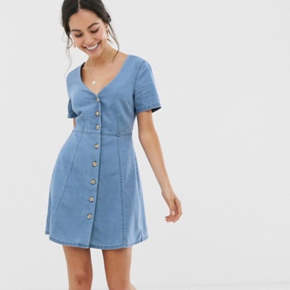 ASOS US 12 denim tea dress with mock horn buttons